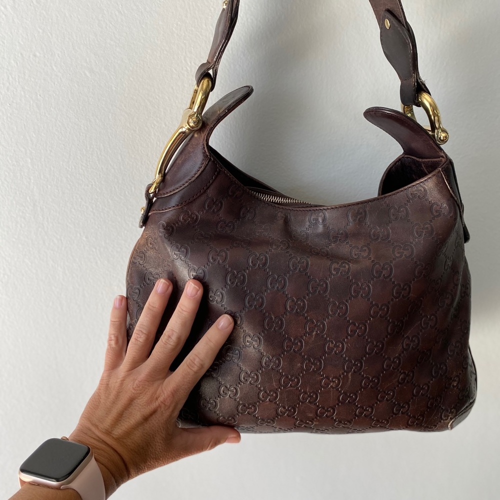 Gucci Monogram Brown leather hobo bag (authentic) - Picture 2 of 16